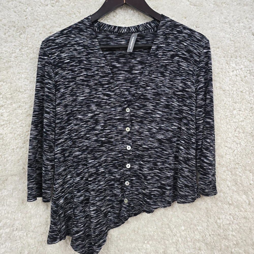 Alembika Asymmetrical‎ Button Front Top Womens 3 Large Black White Lagenlook
